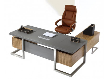 Moderner Holz-Schreibtisch in Schwarz mit Edelstahlrahmen