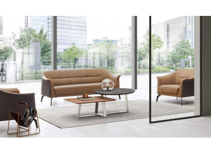 Moderner Couchtisch aus MDF und Edelstahl in Holzoptik