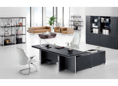 Moderner Eckschreibtisch aus MDF und Edelstahl in neutraler Farbe