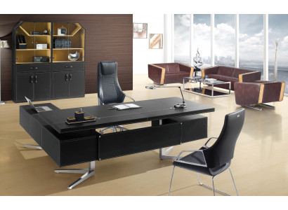 Moderner Eckschreibtisch aus MDF mit Edelstahl und PVC in Holzoptik