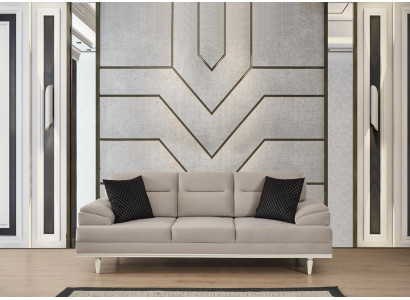 Modernes Beige Sofa Wohnzimmer Set Design Stoffcouch  Couchen Sofas 3 Sitz