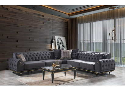 Großes L-Form Ecksofa aus Holz und Textil in modernem Design