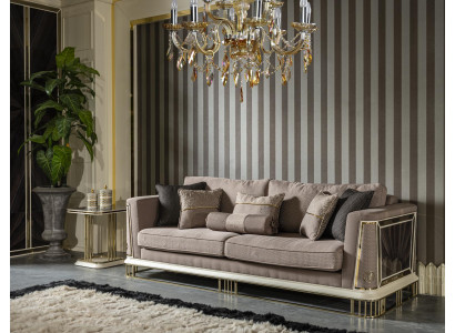 Sofa 3 Sitzer Braun Wohnzimmer Luxus Design Elegantes Stil Möbel Sofas