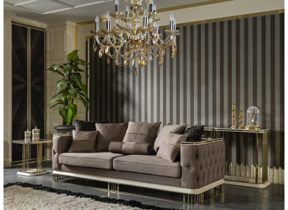Sofa 3 Sitzer Braun Design Luxus Polster Stoff Wohnzimmer Möbel Elegantes Neu