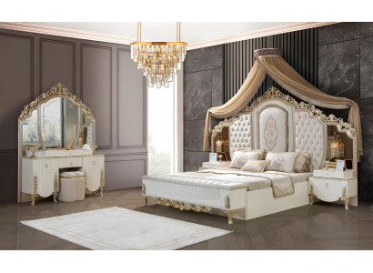 Schlafzimmer Set Bett mit Bank 2x Nachttische Luxus neu 4tlg Design Holz