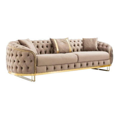 Designer Wunnzëmmer Set 3-Sëtzer Canapé an Fauteuil Beige Faarf 2tlg. nei
