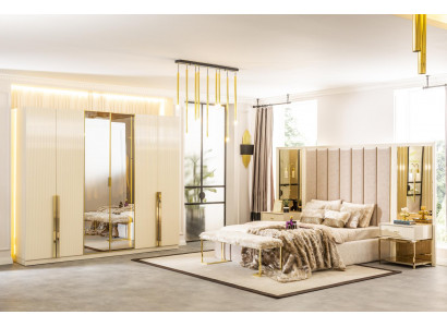 Helles Schlafzimmer Bett Nachttisch Kleiderschrank Schrank Möbel 5tlg.