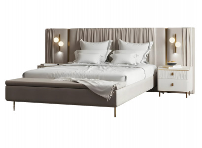 Schlafzimmermöbel Schlafzimmer Set Doppelbett Schrank Beige 8tlg Holz Luxus