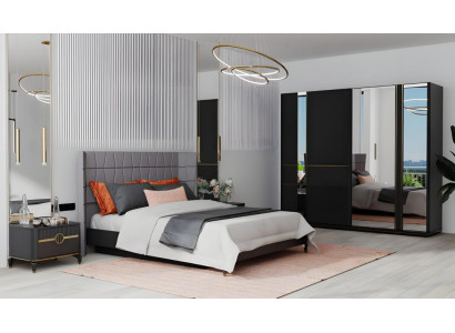 Doppelbett Komplette Schlafzimmer Nachttische Schrank Holz 4tlg Grau