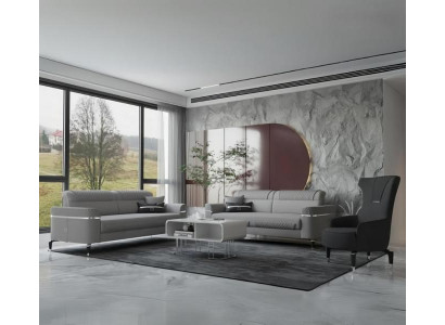 Sofagarnitur Dreisitzer Sessel Sofa Stoffsofa Couch Polstersofa Grau