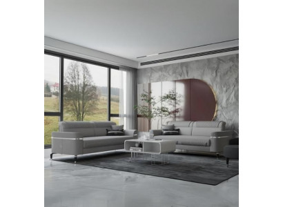 Komplette Couchgarnitur Dreisitzer Polstersofa Stoffsofa Grau 2tlg
