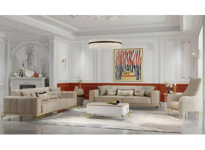 Sofagarnitur Dreisitzer Zweisitzer Sessel Beige Sofas Stoffsofa 3tlg