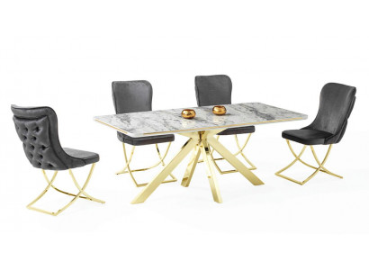 Hochwertig  Esszimmer Set Grau Garnitur Tisch 4x Stühle Design Modern Möbel