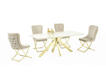Hochwertig  Esszimmer Set Garnitur Tisch 4x Stühle Design luxuriöse Möbel Beige