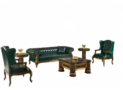 Chesterfield Sofagarnitur Couch Polster Möbel Ledersofa 3+1+1 Tisch Couchtisch