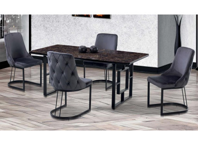 Hochwertig Esszimmer Set Garnitur Tisch 4x Stühle Design luxuriöse Möbel Schwarz