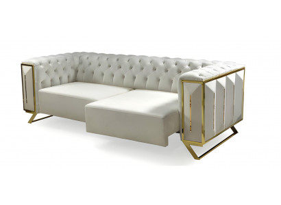 Verstellbare Chesterfield Couch Multifunktion Sofa Dreisitzer Big Beige Gold
