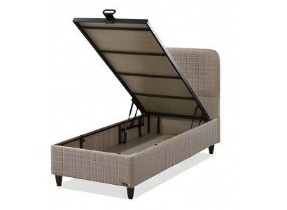 Beige Textil-Holz Bett im eleganten Design