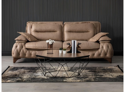 Hellbraune Chesterfield Couch Schwarzer Dreisitzer Sofa Polster 235cm