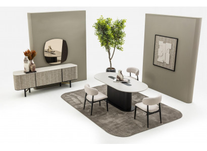 Elegantes Esszimmer Set aus Holz in Beige mit Tisch, Stühlen