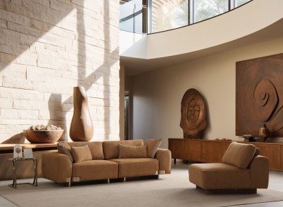 2-tlg. Wohnzimmer Set Braun Holz Textil modern elegant