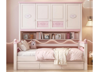 Kinderbett mit Stauraum Bett Design Komfortbett mit Hängeschränken Einzelbett