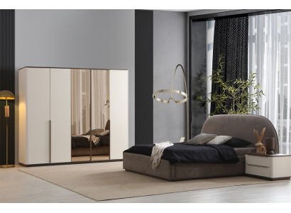 Zweifarbige Schlafzimmer Garnitur Textilbett Nachttische Schrank