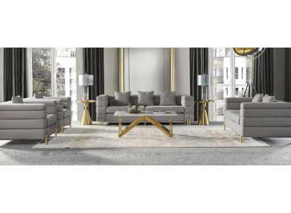 Sofa-Set Grau Textil Wohnzimmer Set 2x Sessel Sofagarnitur 3+2 4-tlg.
