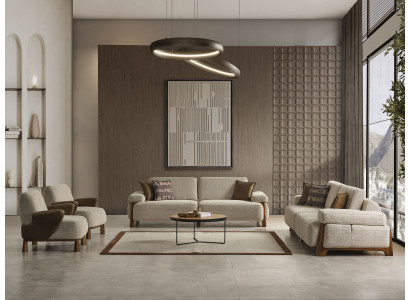 Beige Couchgarnitur Moderne Polstersofas Designer Textil Sessel