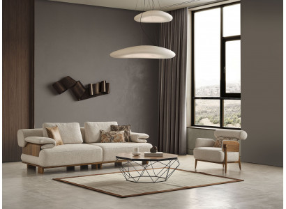 Beige Wohnzimmer Sitzmöbel Edler 3-Sitzer Moderner Textilsessel