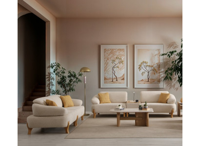 Beige Wohnzimmer Garnitur 2x Sitzsofas Designer Couchtisch 3-tlg