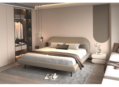 Beiges Leder Doppelbett Schlafzimmer Designer Betten Textilbetten