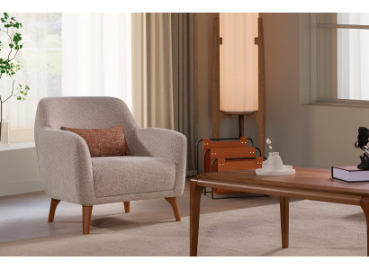 Bequemer Beiger Stoffsessel Designer Polstersitzer Wohnzimmer Möbel