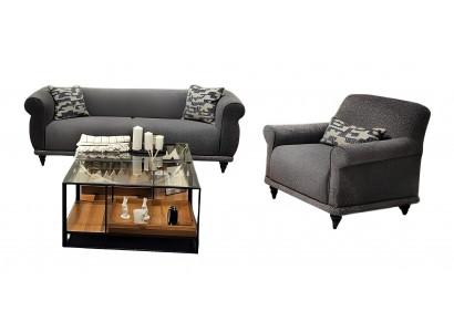 Wohnzimmer-Set 2-teilig (3-Sitzer + Sessel) in Grau.