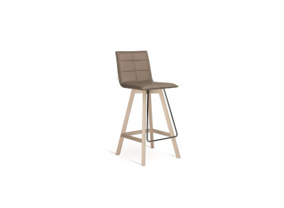 Barhocker mit beigem Kunstlederbezug und Holzgestell