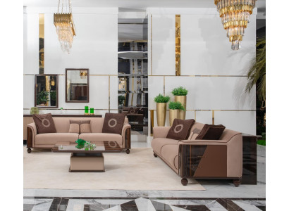 Wohnzimmergarnitur Sofas Holztisch Beistelltisch Möbelgarnitur 4 tlg.