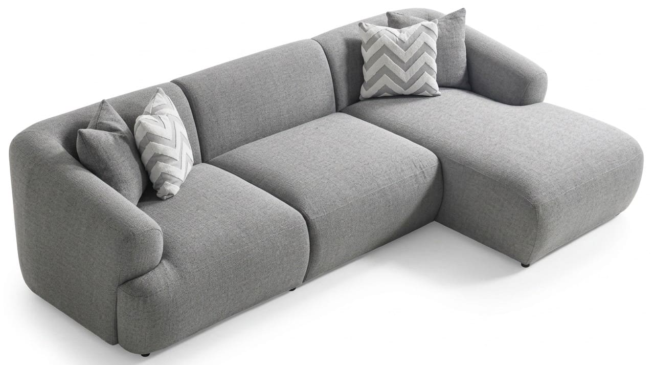 Ecksofa L-Form Grau Stoffbezug Stil Modern Wohnzimmer bequem