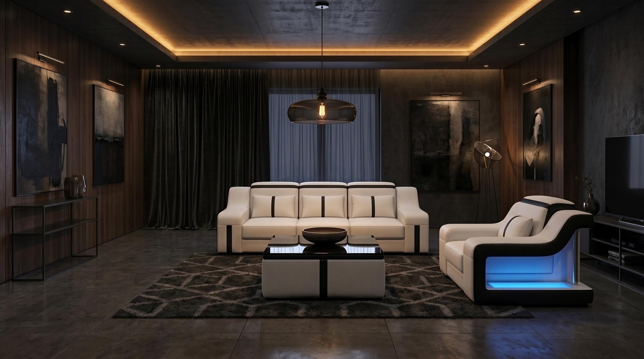 Wohnzimmer Set Modern Weiß Exklusive Sofagarnitur 3-Sitzer Sofa Sessel