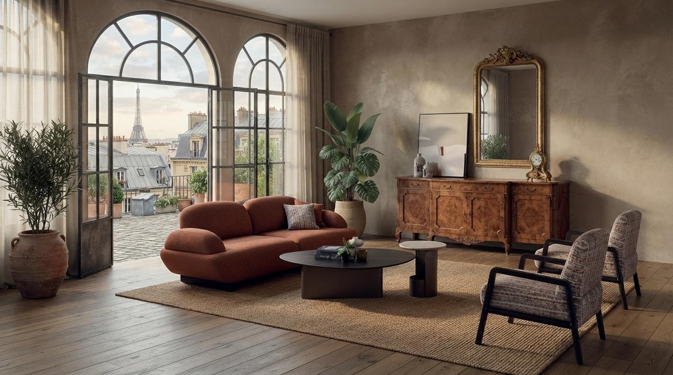 Wohnzimmer Sofagarnitur Braun Stoff 3-Sitzer Sofa Stoffsessel Garnitur