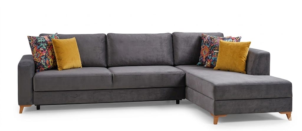 Ecksofa L-Form Grau Textil Holz Modern Zeitgenössisch Einfarbig Komfort