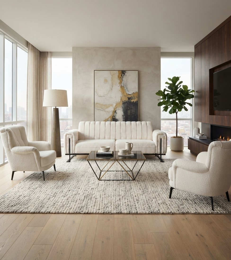 Wohnzimmer-Set 3 Sitzer Sofa 2x Sessel Hoher Rückenlehne Weiß