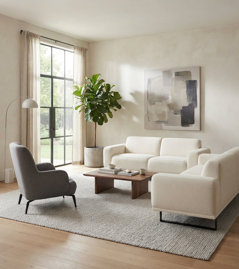 Wohnzimmer-Set 2x 3 Sitzer Sofa Weiß Sessel Hoher Rückenlehne Grau